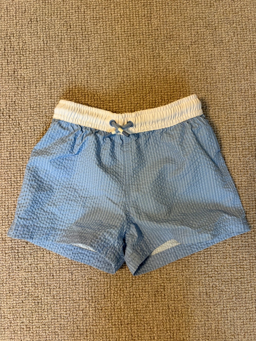 Zara Light Blue Seersucker Swim Trunks with White Waistband